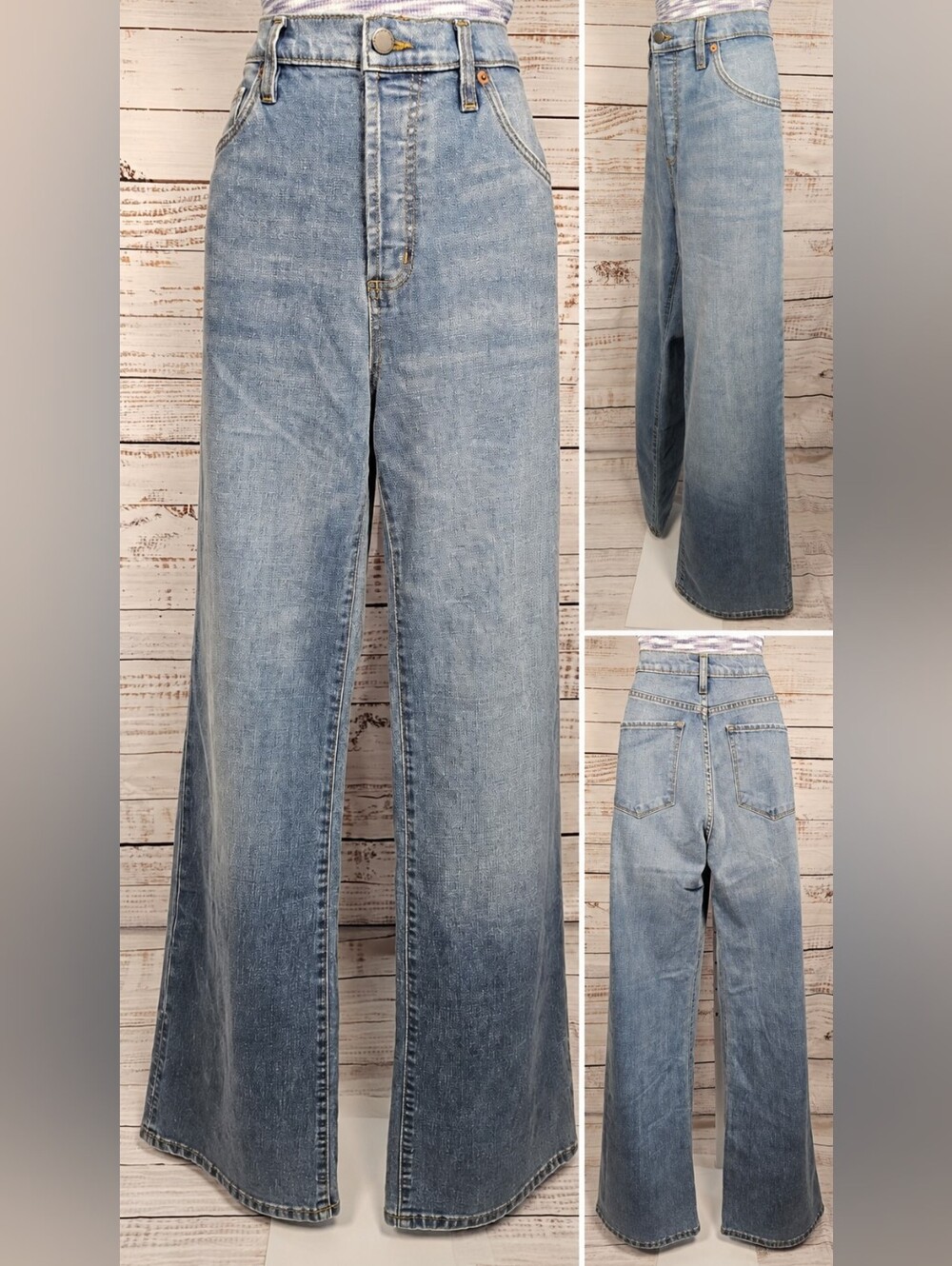 DUER Performance Denim+ High Rise Wide Leg Jeans 30x32 Light Wash